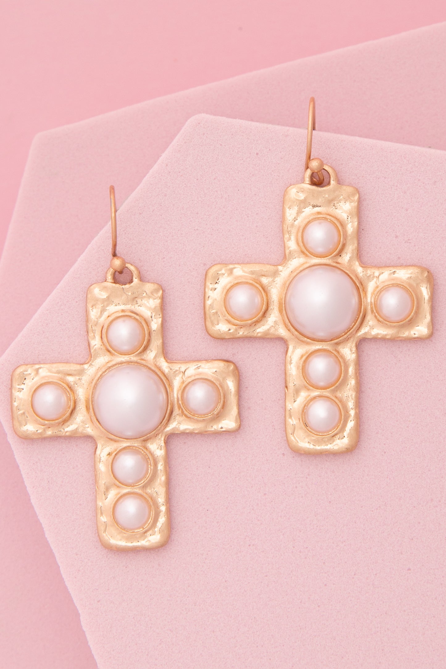 Sage Turquoise / Pearl Bezel Cross Dangle Earrings