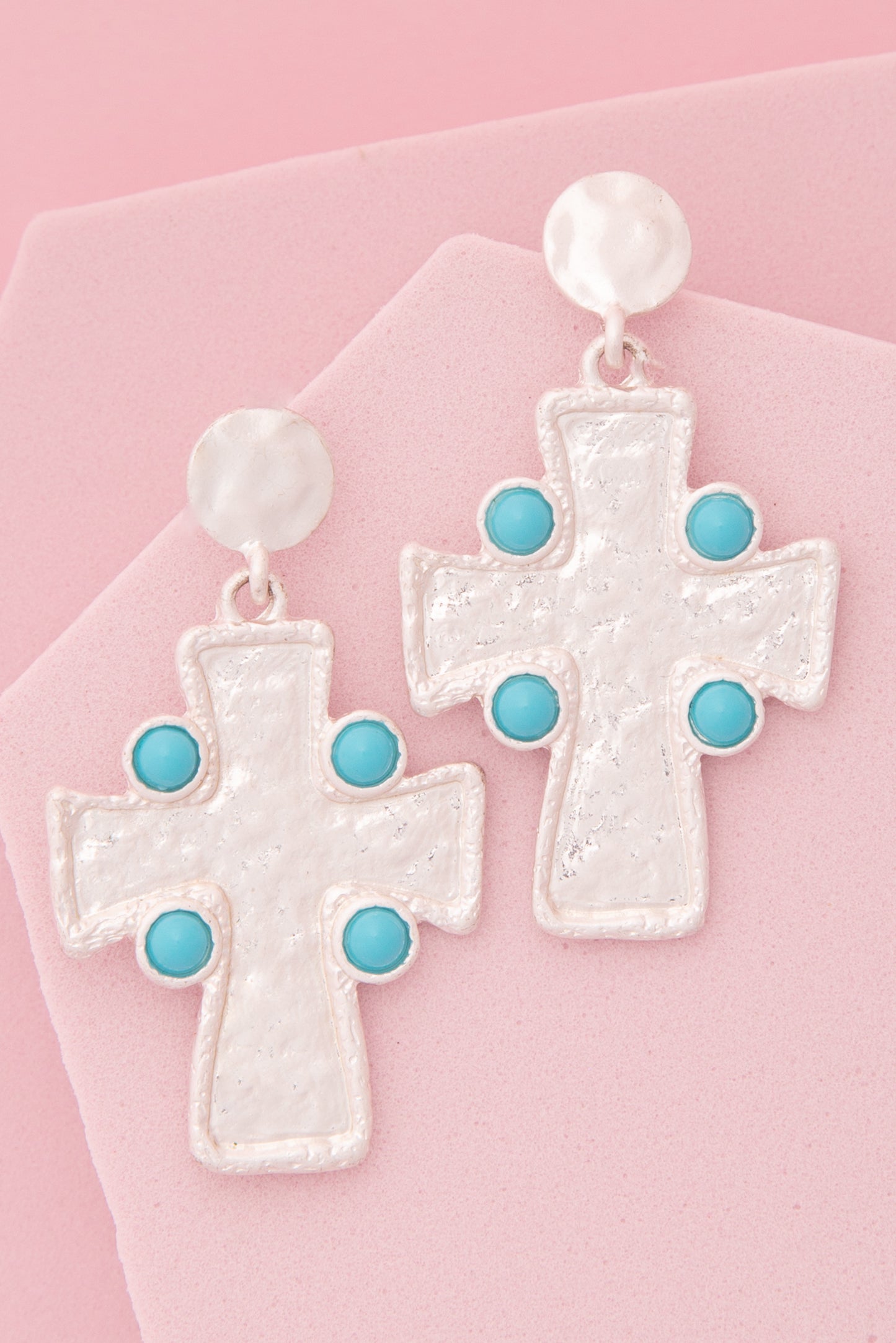 Isabel Textured Finish Bezel Cross Post Dangle Earrings