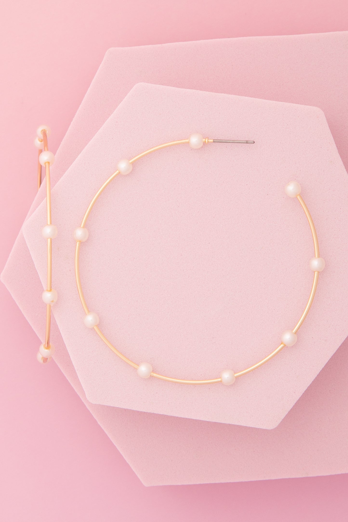 Reese White Pearl Open Hoop Post Wire Earrings