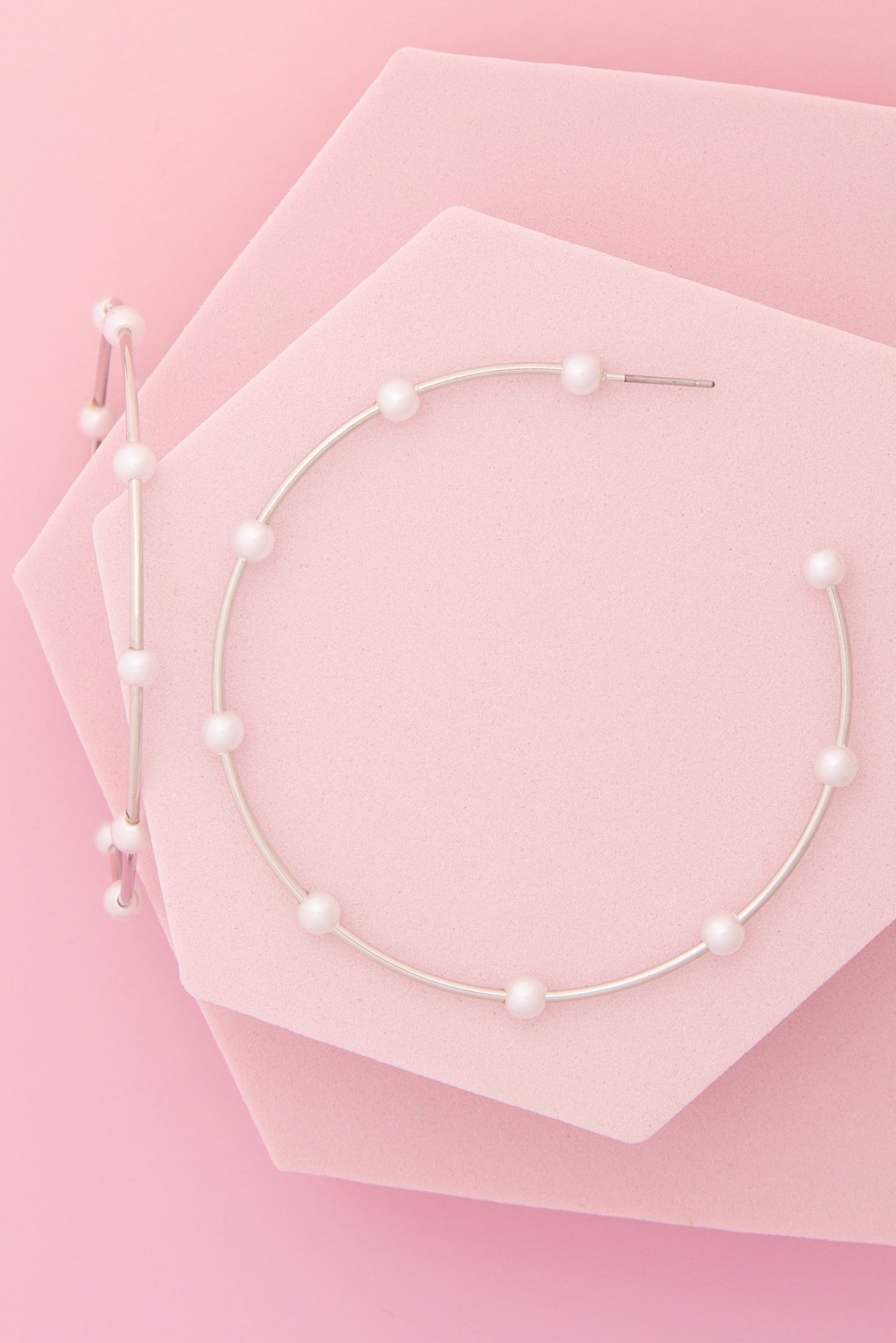 Reese White Pearl Open Hoop Post Wire Earrings