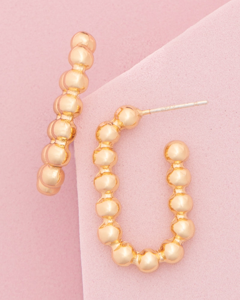Lainey Ball Beaded Open Hoop Post Earrings | Gold