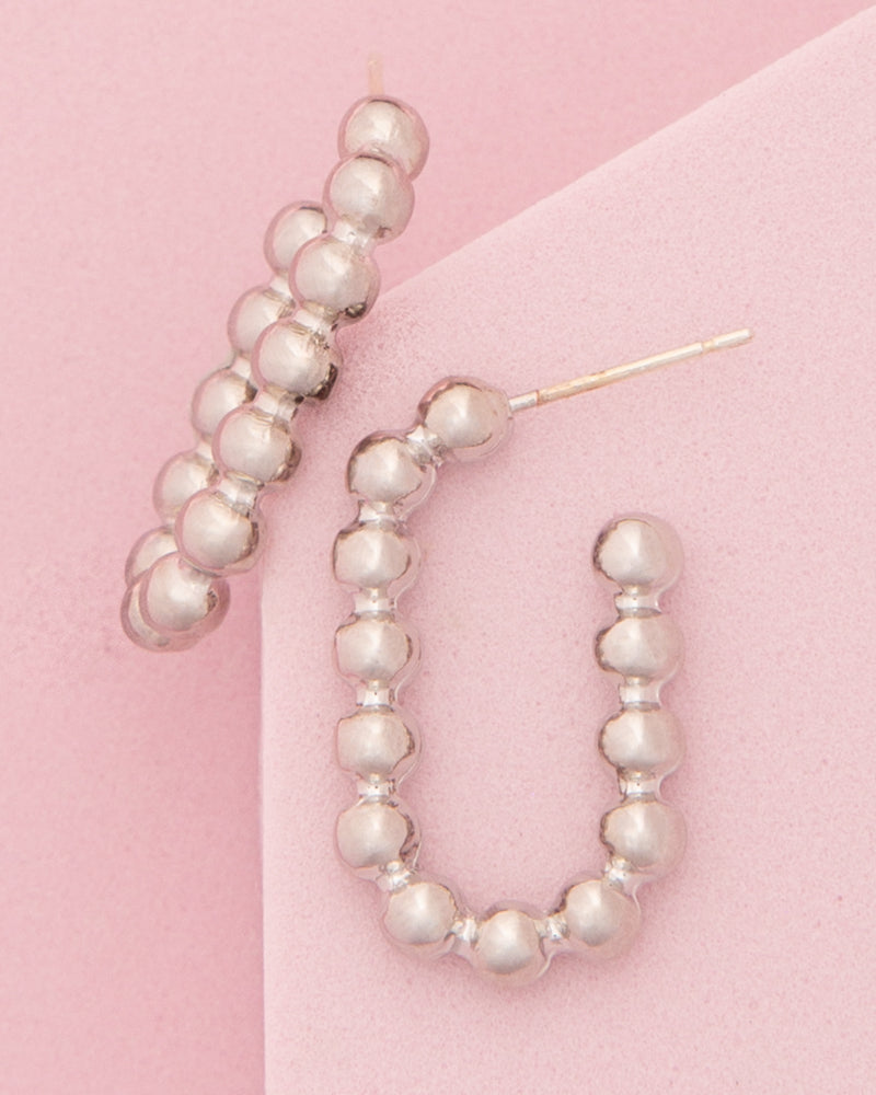 Lainey Ball Beaded Open Hoop Post Earrings | White Gold