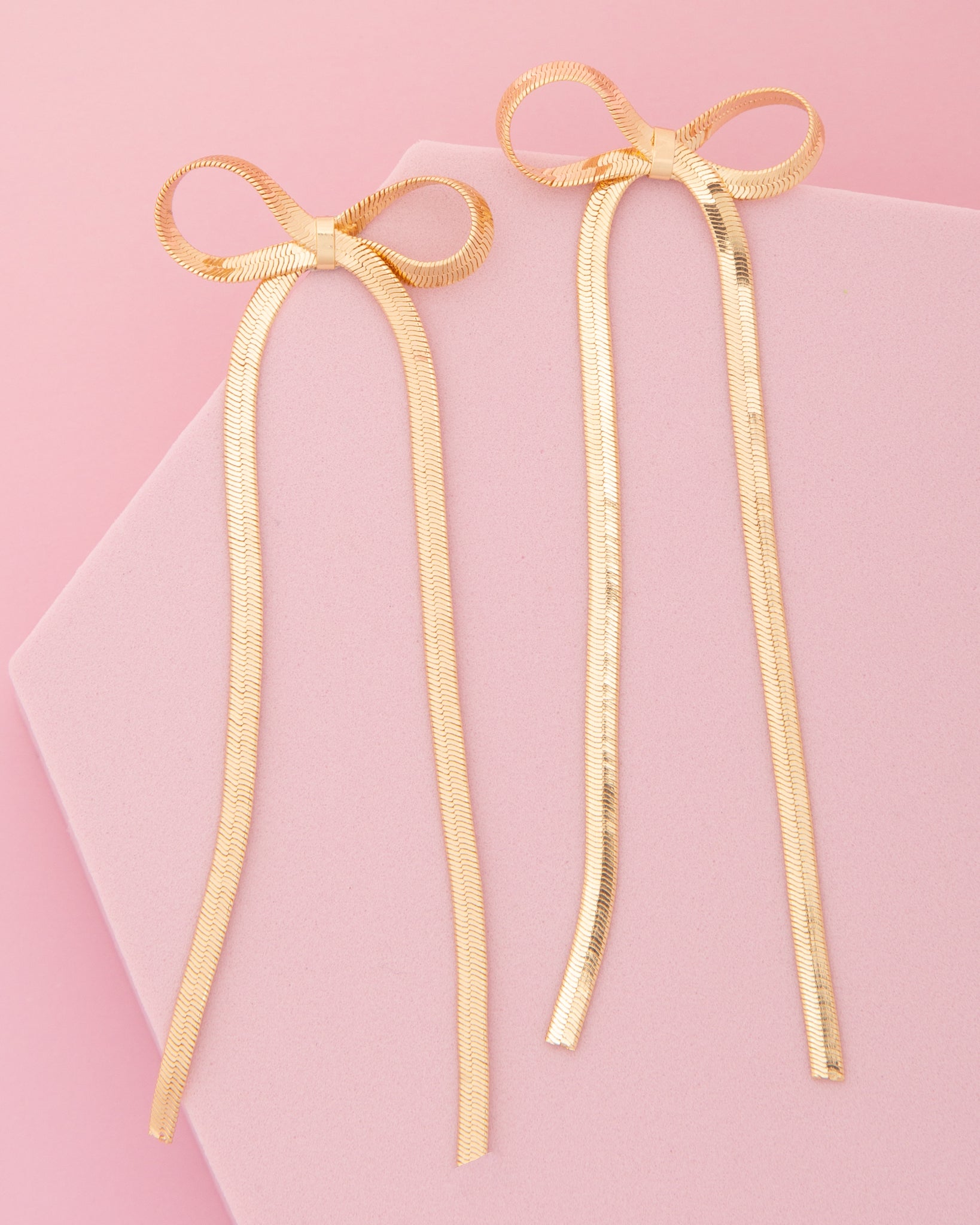 Gemma Long Tail Bow Herringbone Post Earrings | Gold
