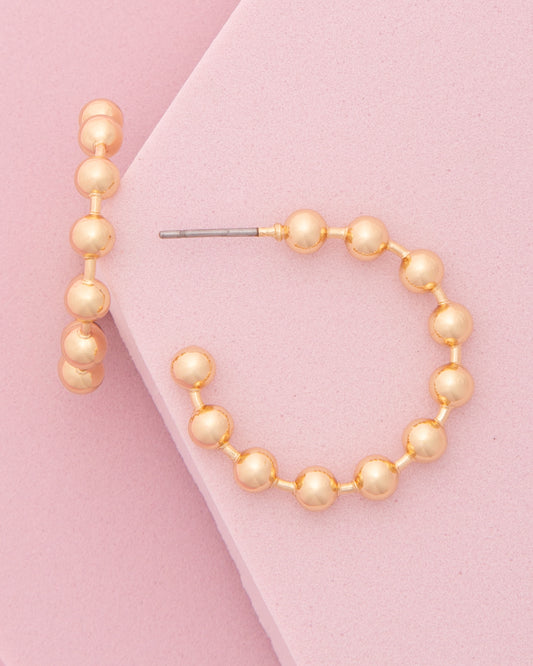 Serena Ball Beaded Open Hoop Post Earrings | Gold