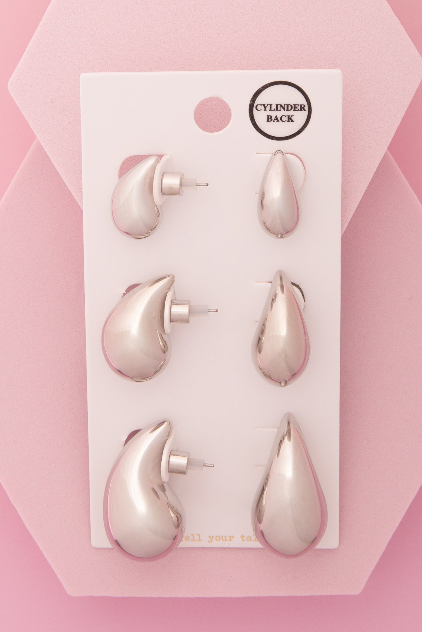 Annabelle 3 Pair Pear-Shaped Post Earring Set with Cylinder Backings