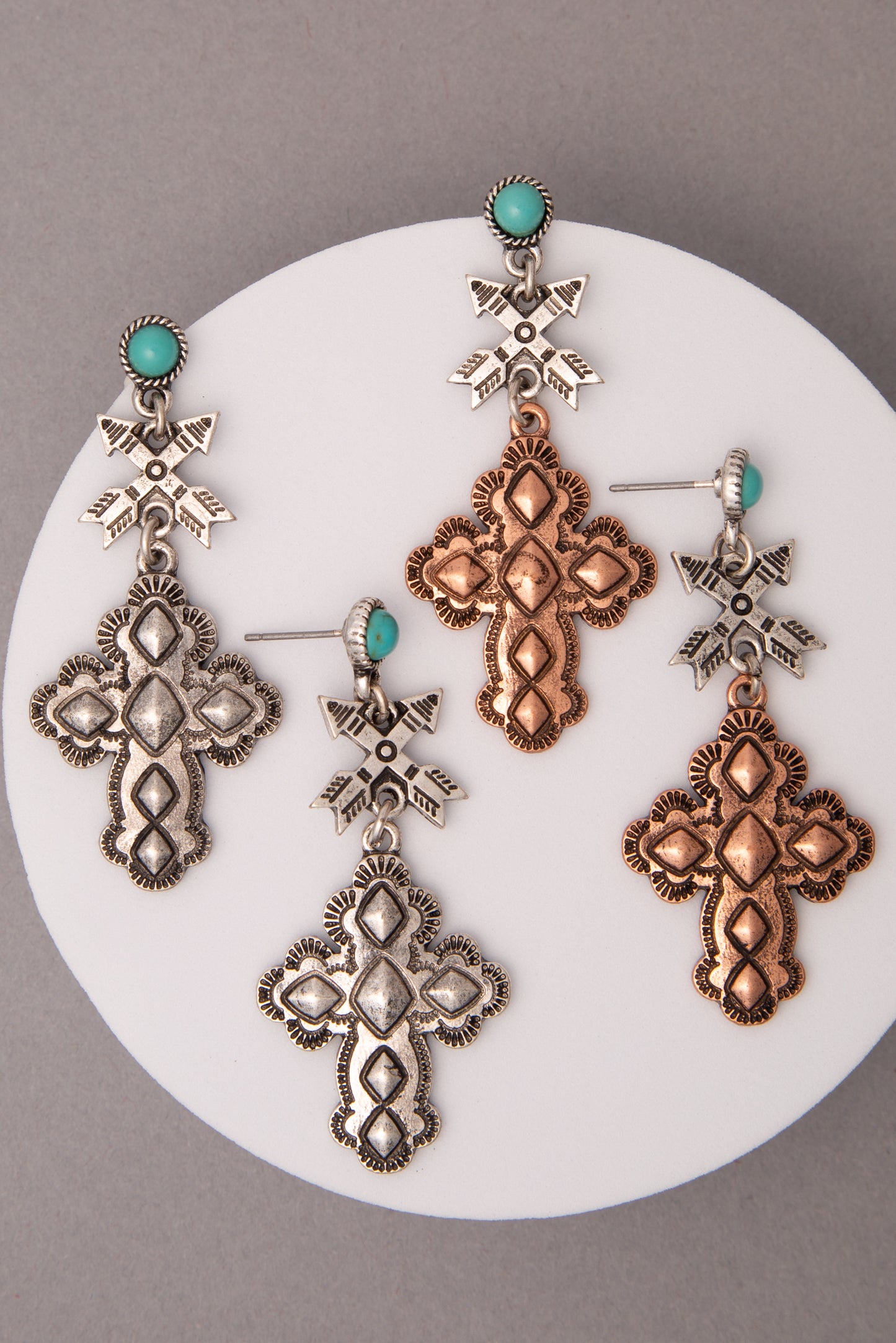 Aurora Western Turquoise Embellished Orthodox Cross Earrings
