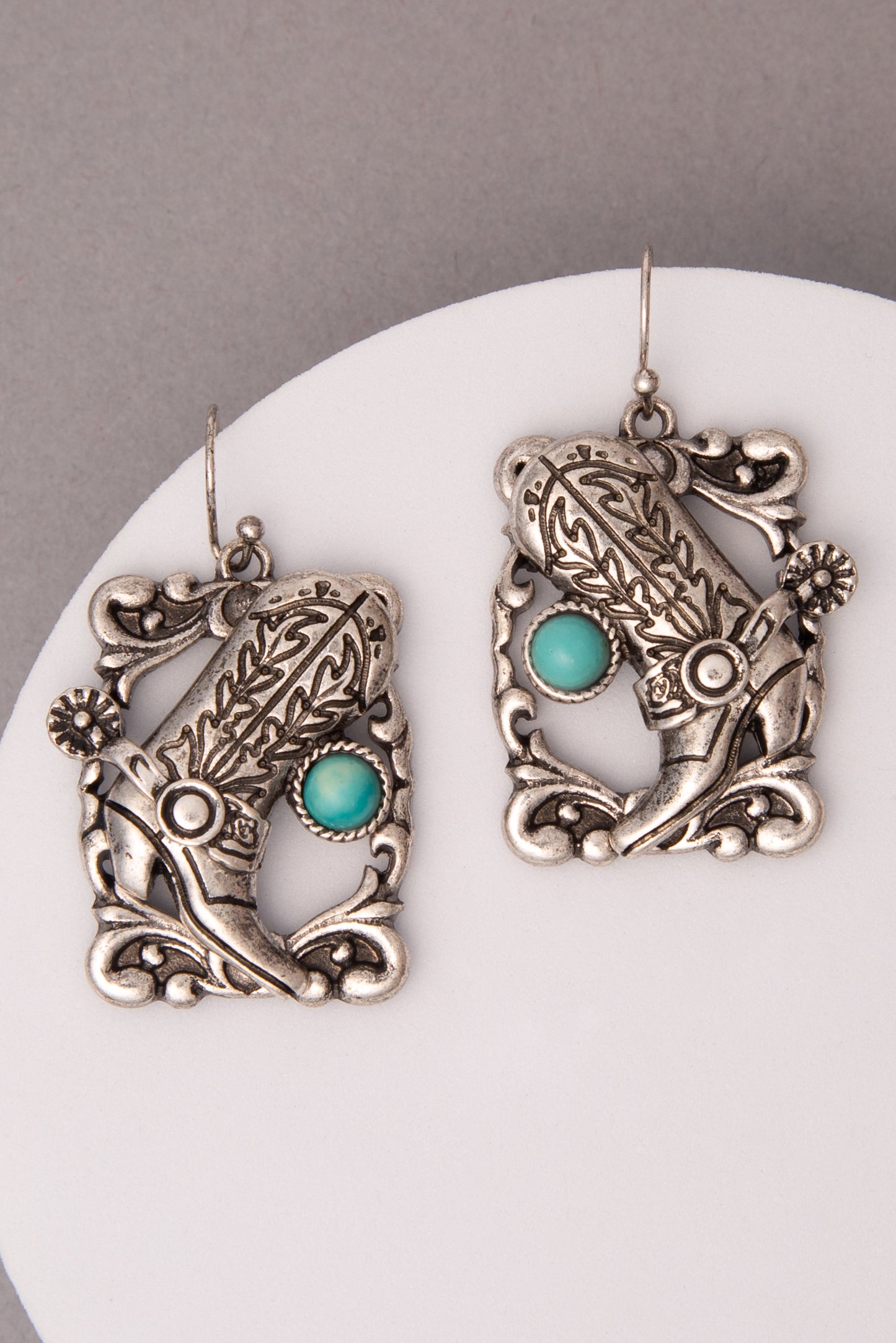 Eleanor Western Turquoise Embellished Cowboy Boot Dangle Earrings