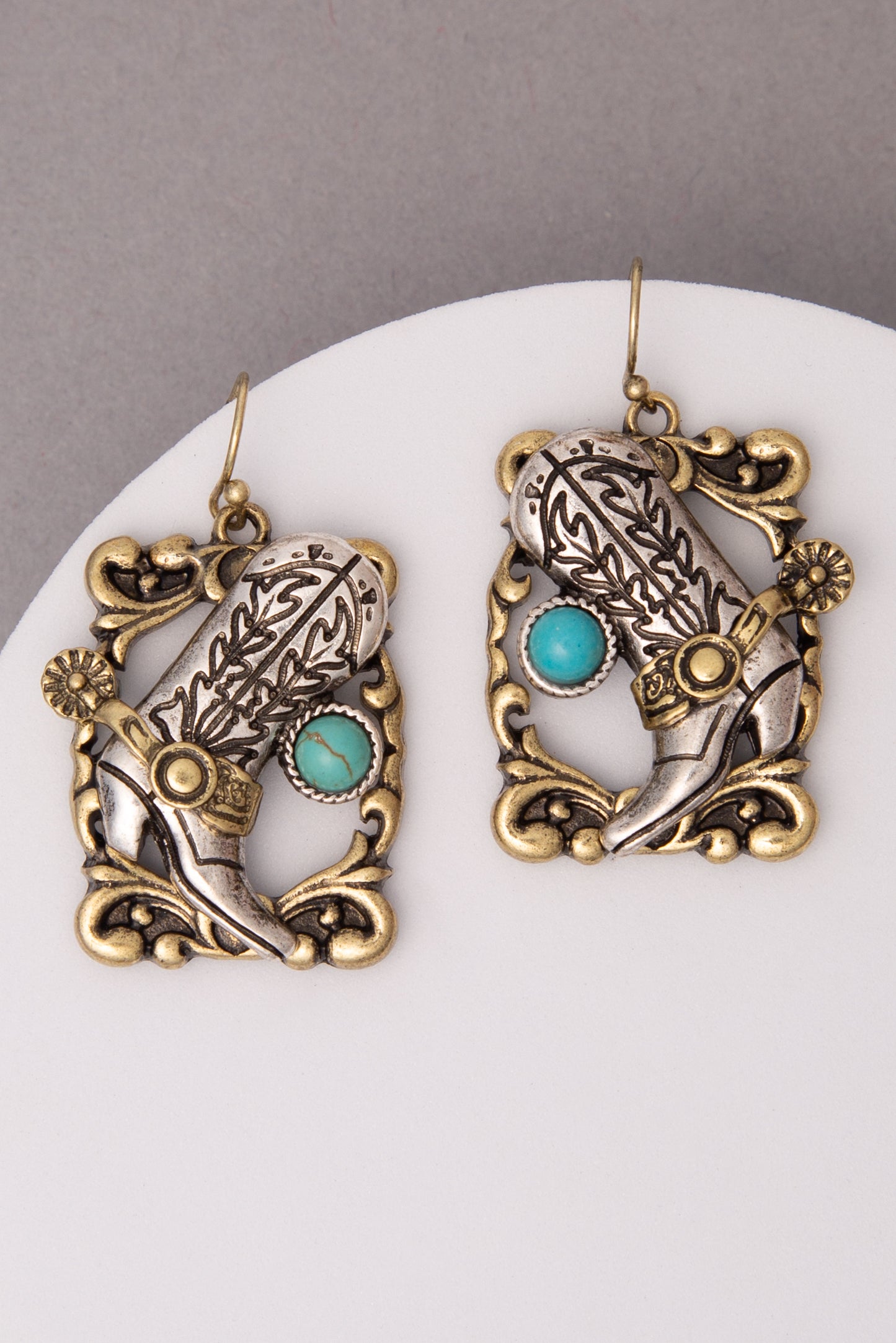 Eleanor Western Turquoise Embellished Cowboy Boot Dangle Earrings
