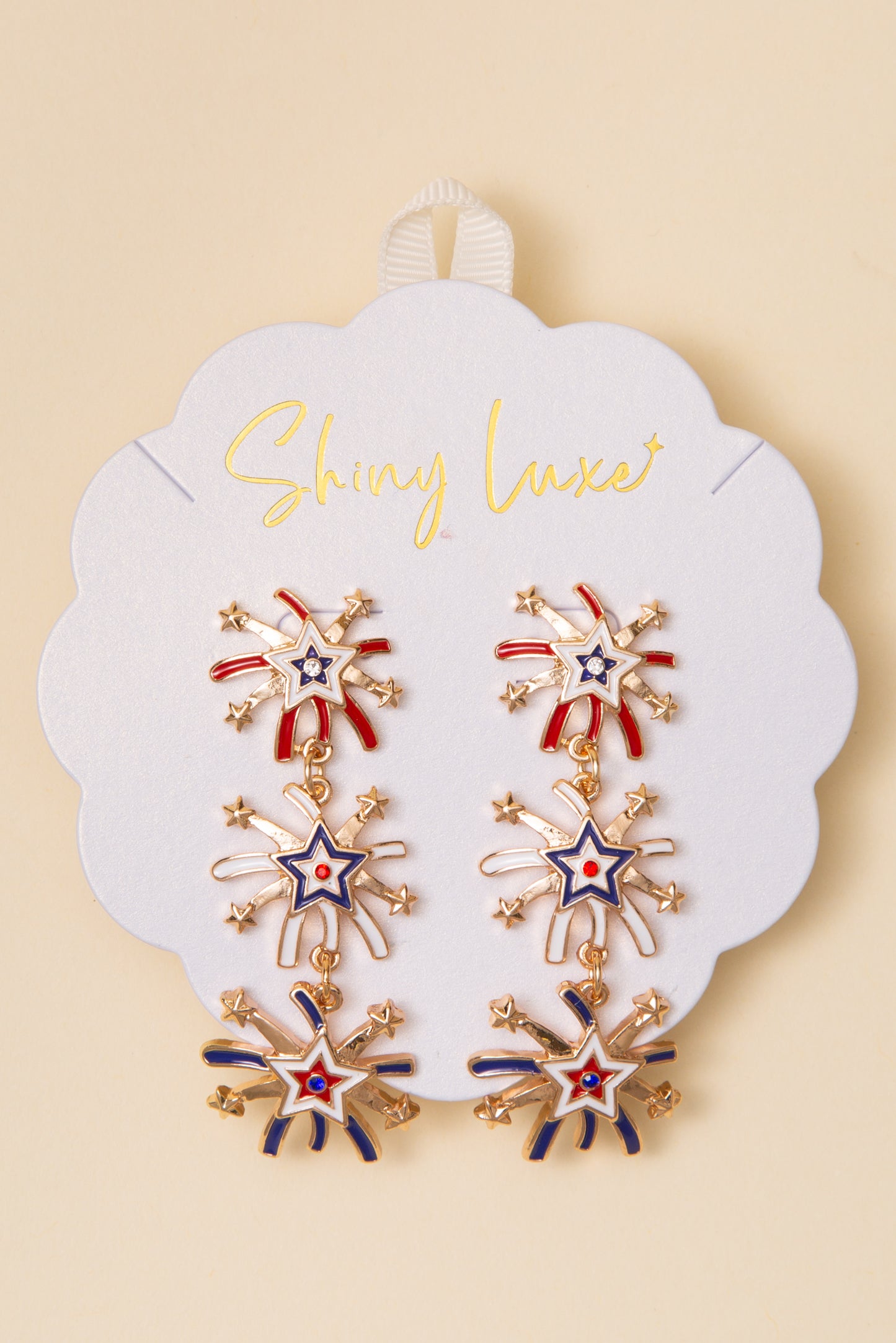 Gabriella Patriotic Themed Enamel Star Linear Post Dangle Earrings