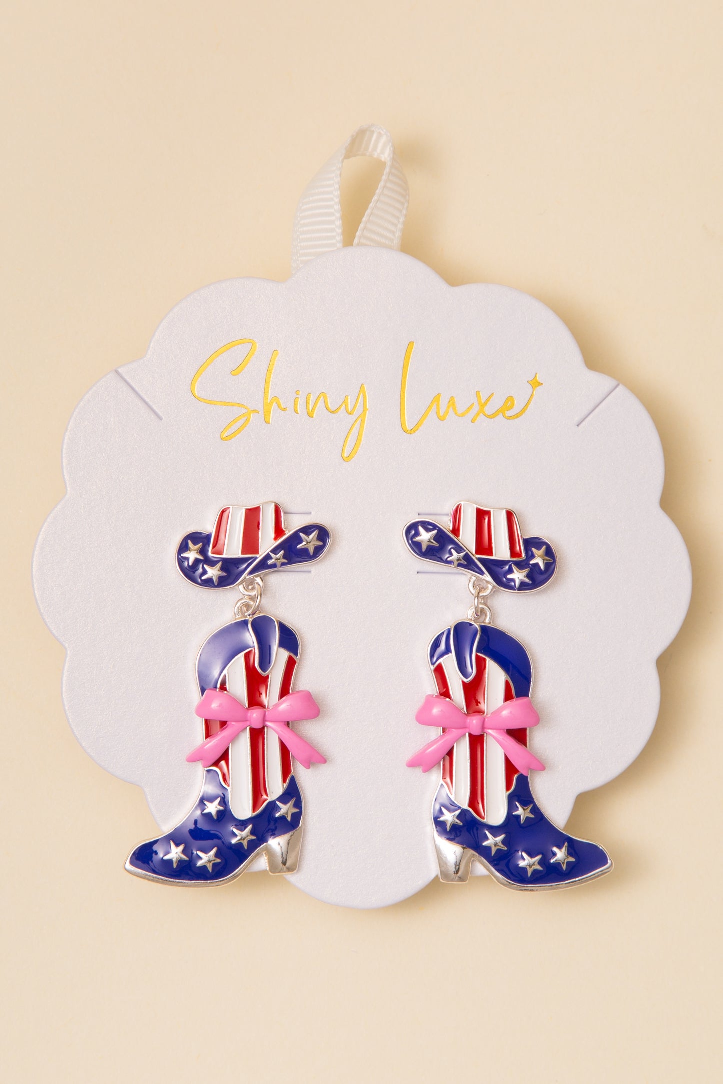 Hadley USA Flag Themed Enamel Cowgirl Boot and Hat
