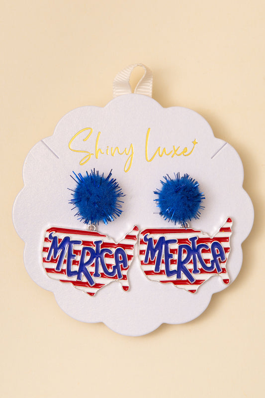 Brooklyn USA Flag Themed Enamel U.S. Map Post Dangle Earrings
