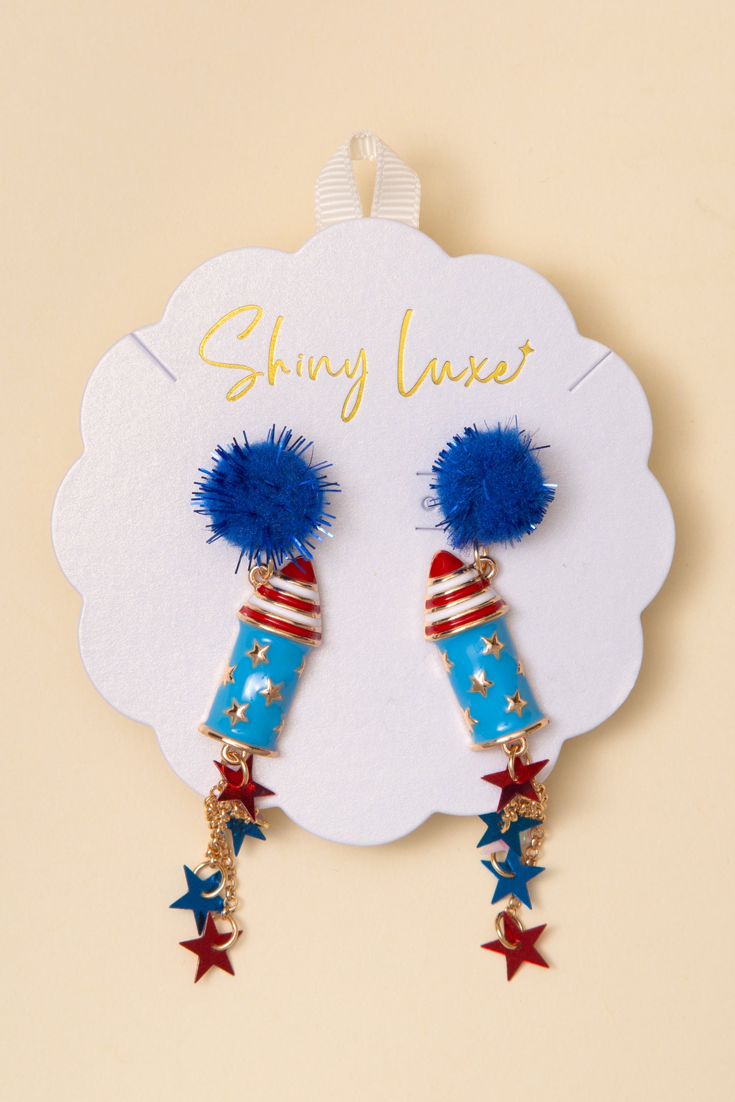 Alaia USA Flag Theme Enamel Firework Post Dangle Earrings
