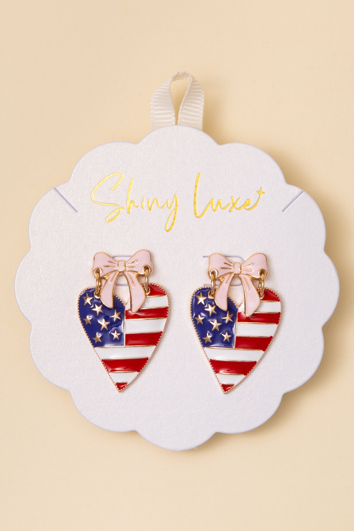 Bella USA Flag Themed Enamel Heart Post Earrings