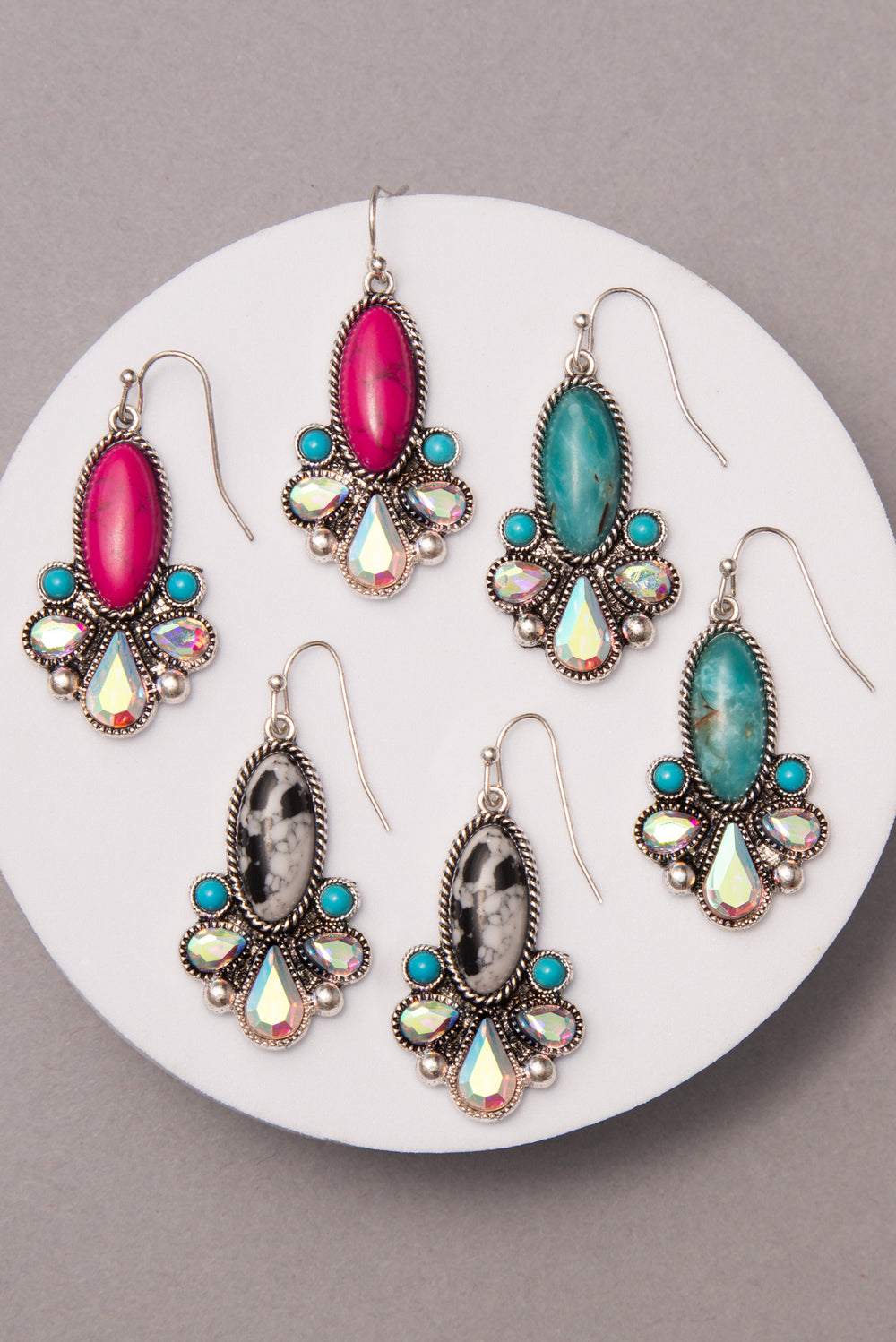 Valentina Western Floral Colored Oval Turquoise Blossom Earrings