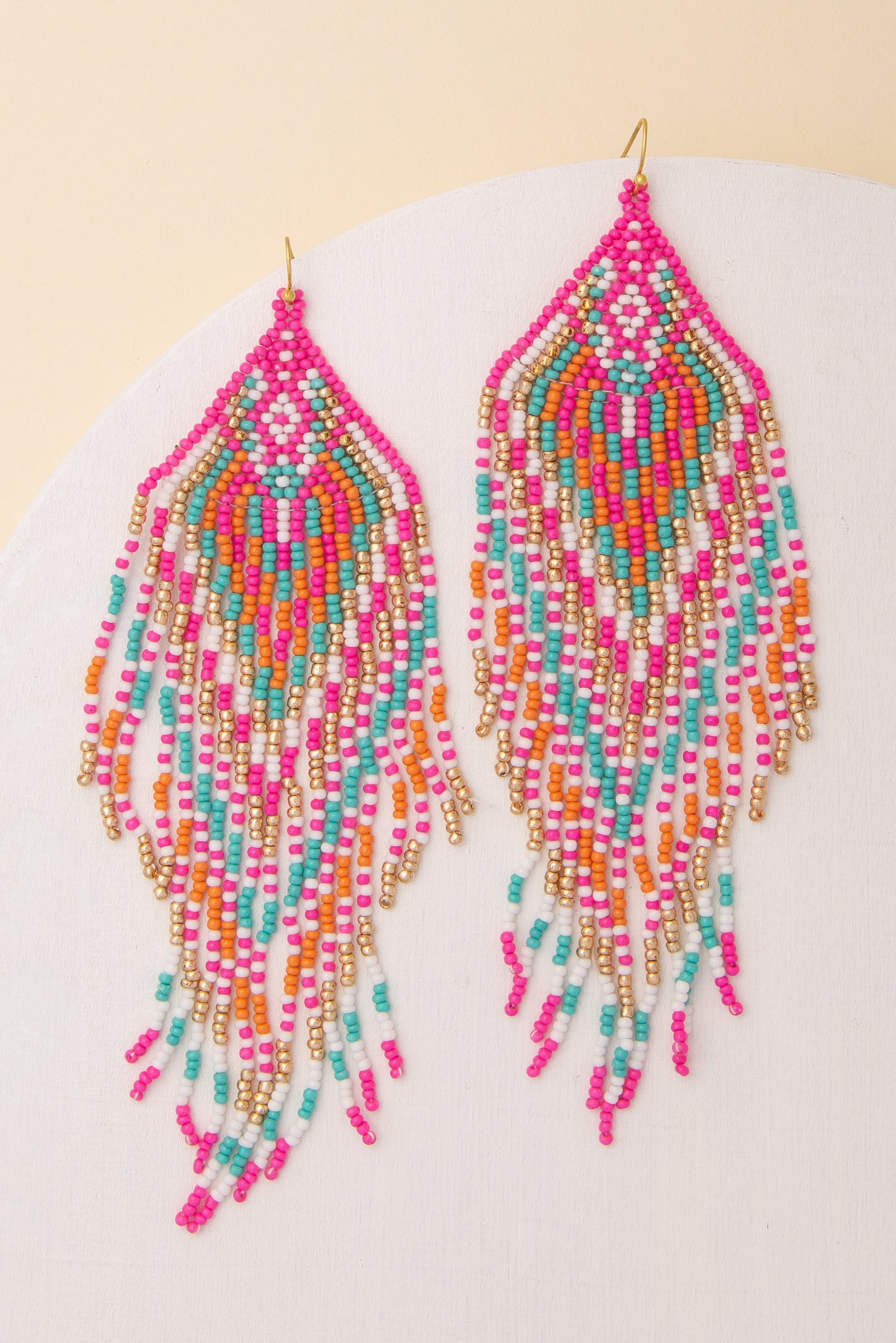 Nancy Western Inspired Seed Beaded Fringe Dangle Earrings