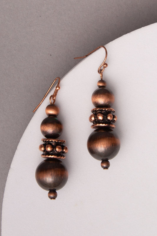 Eliza Western Jeweled Beaded Rondell Dangle Earrings | Copper