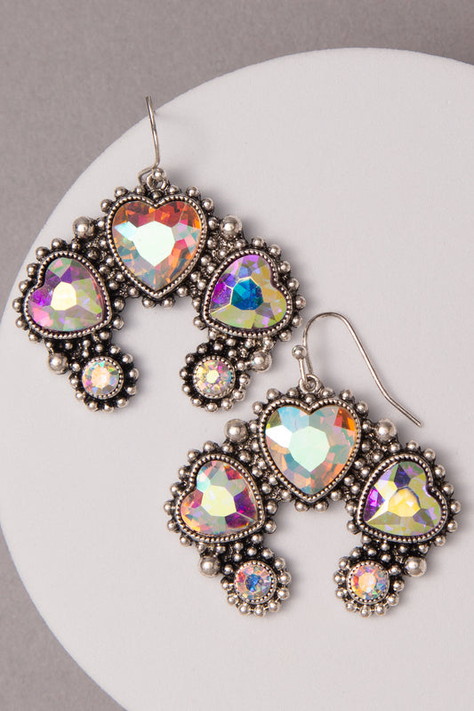 Valerie Western Heart Squash Blossom Dangle Earrings | Iridescent