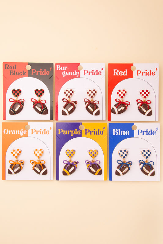 Penelope Game Day Football and Heart Post Dangle Earrings with Bow