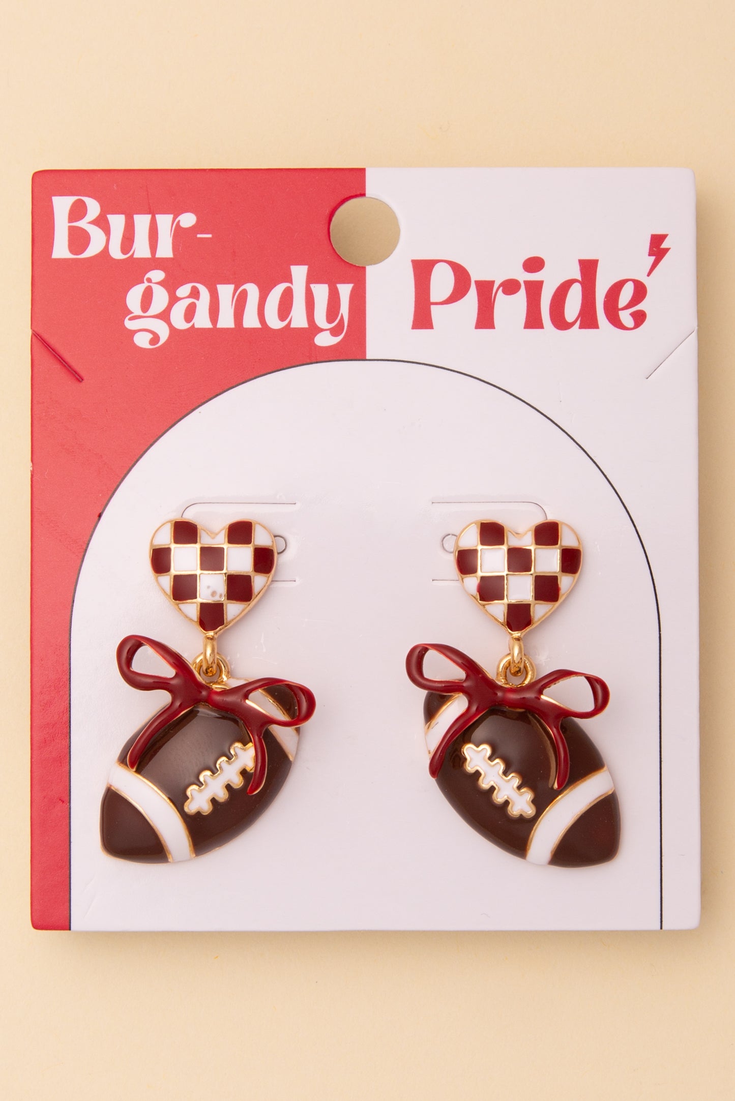 Penelope Game Day Football and Heart Post Dangle Earrings with Bow
