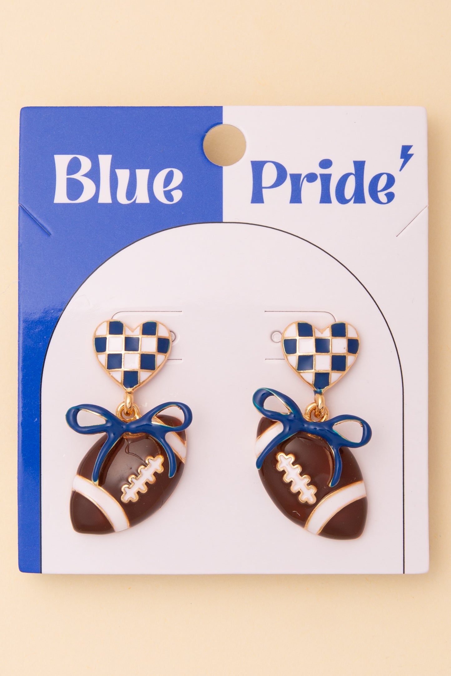 Penelope Game Day Football and Heart Post Dangle Earrings with Bow