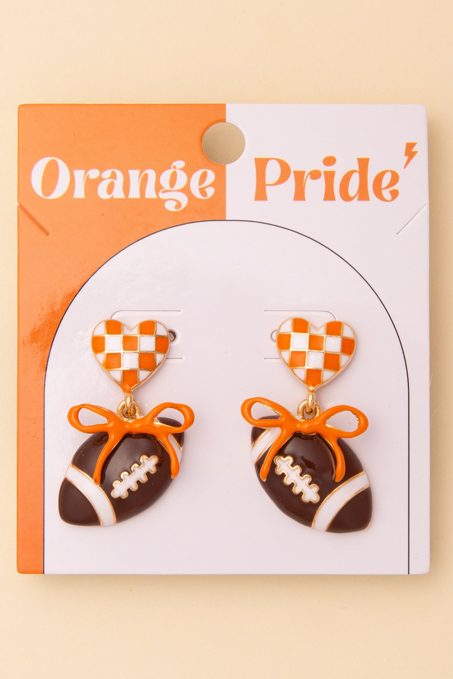 Penelope Game Day Football and Heart Post Dangle Earrings with Bow