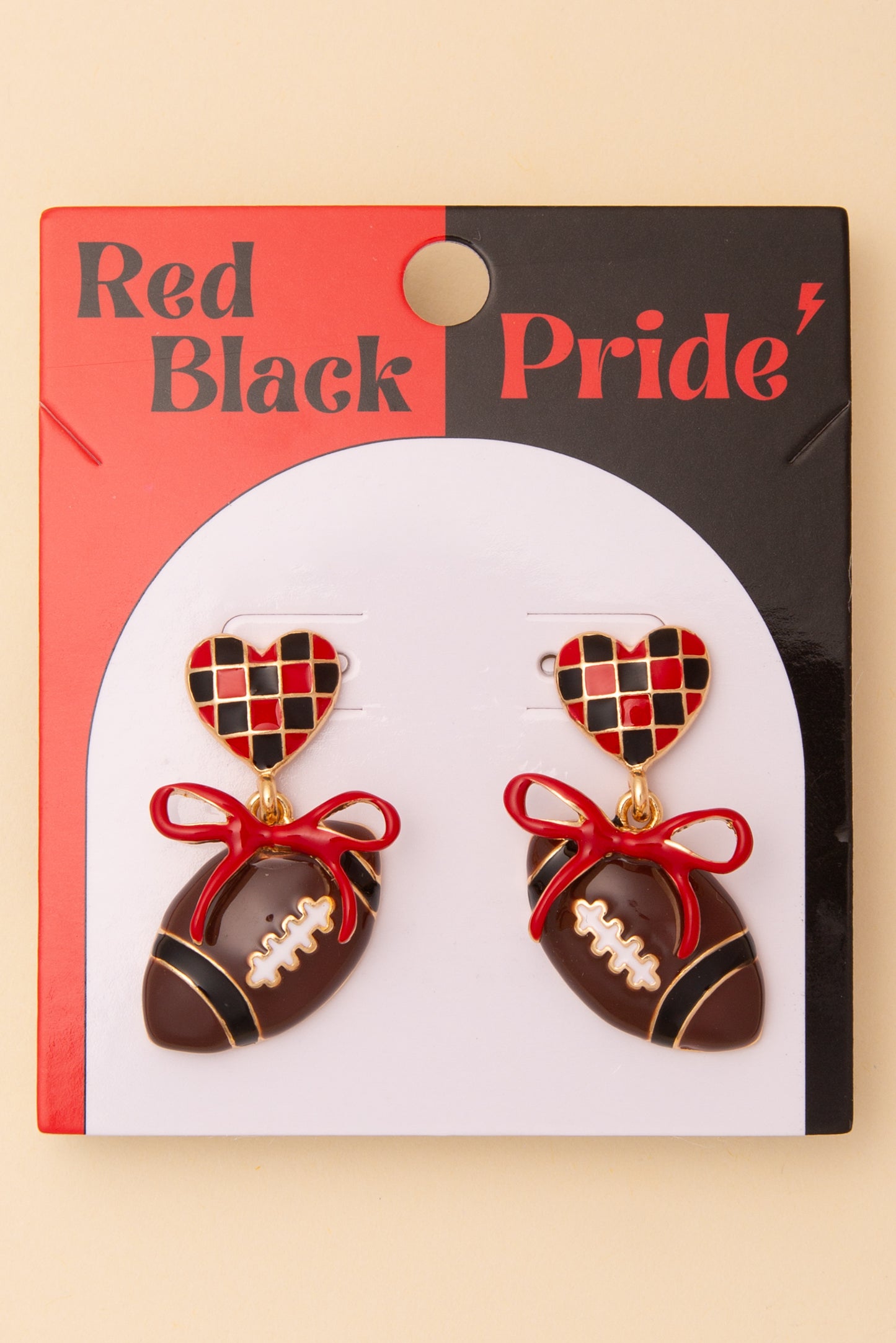 Penelope Game Day Football and Heart Post Dangle Earrings with Bow