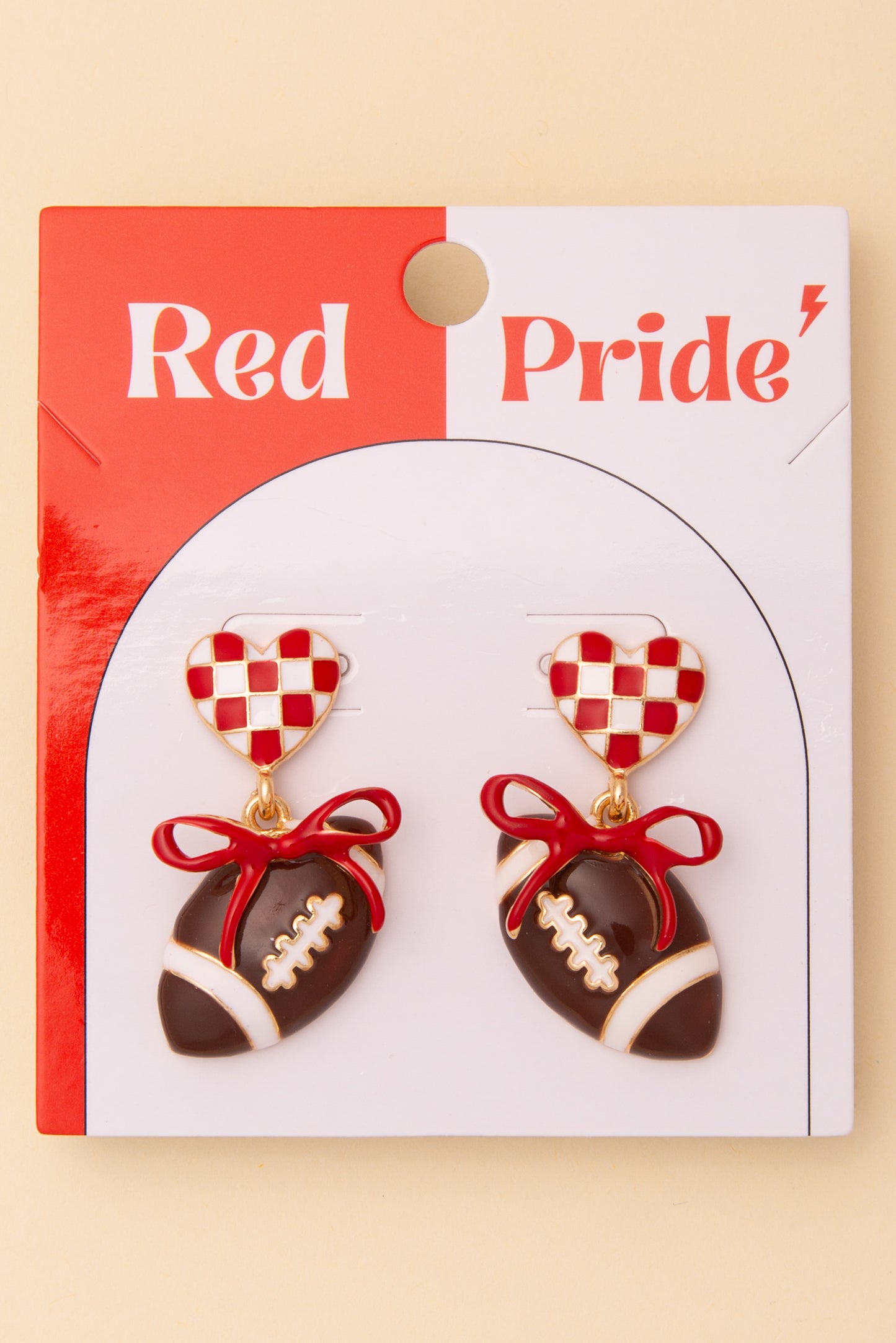 Penelope Game Day Football and Heart Post Dangle Earrings with Bow