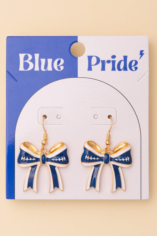 Anna Game Day Enamel Chevron Bow Ribbon Dangle Earrings | Blue White