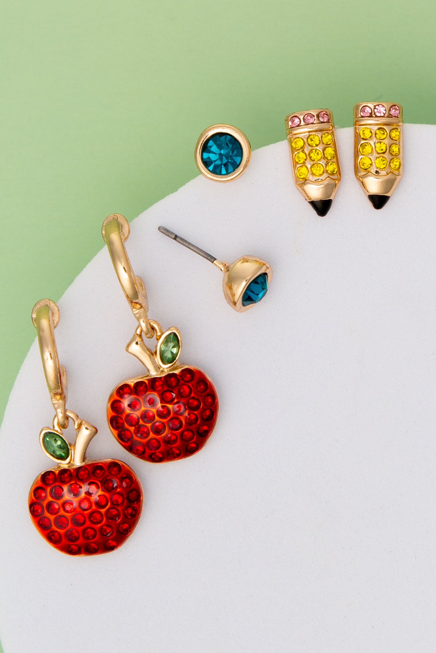 Aurora Teacher Theme Rhinestone Pave Earring Set – 3 Pair Pack