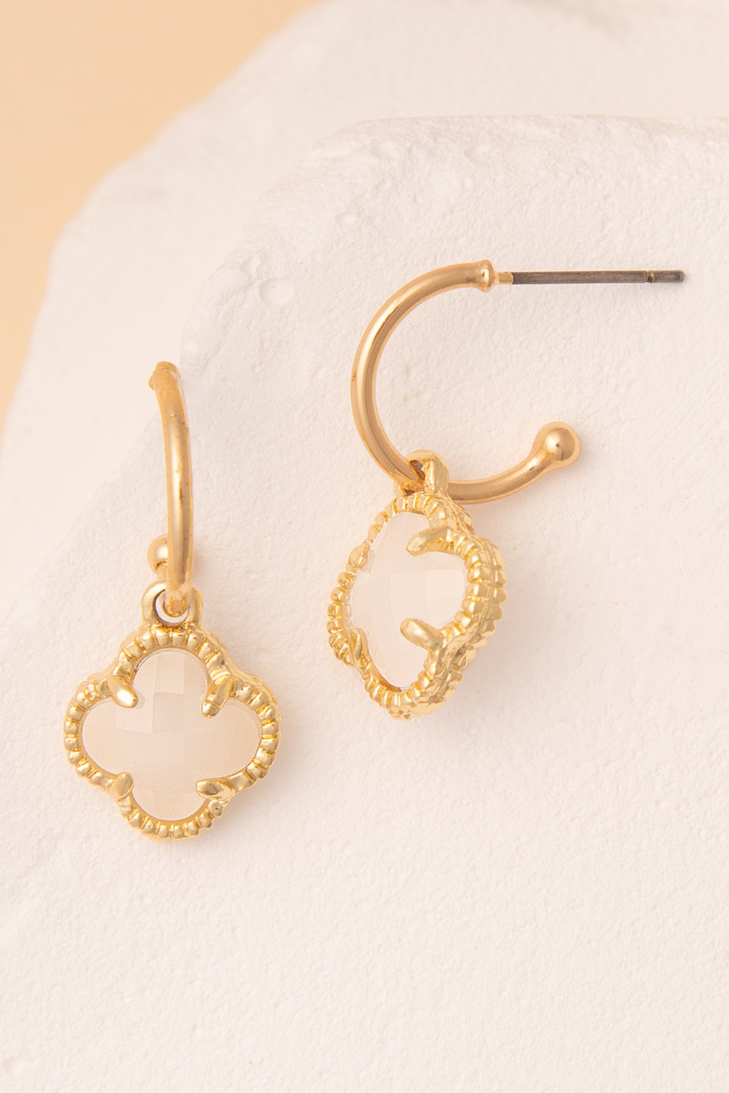Alexandra Crystal Clover Open Hoop Earrings | Cream