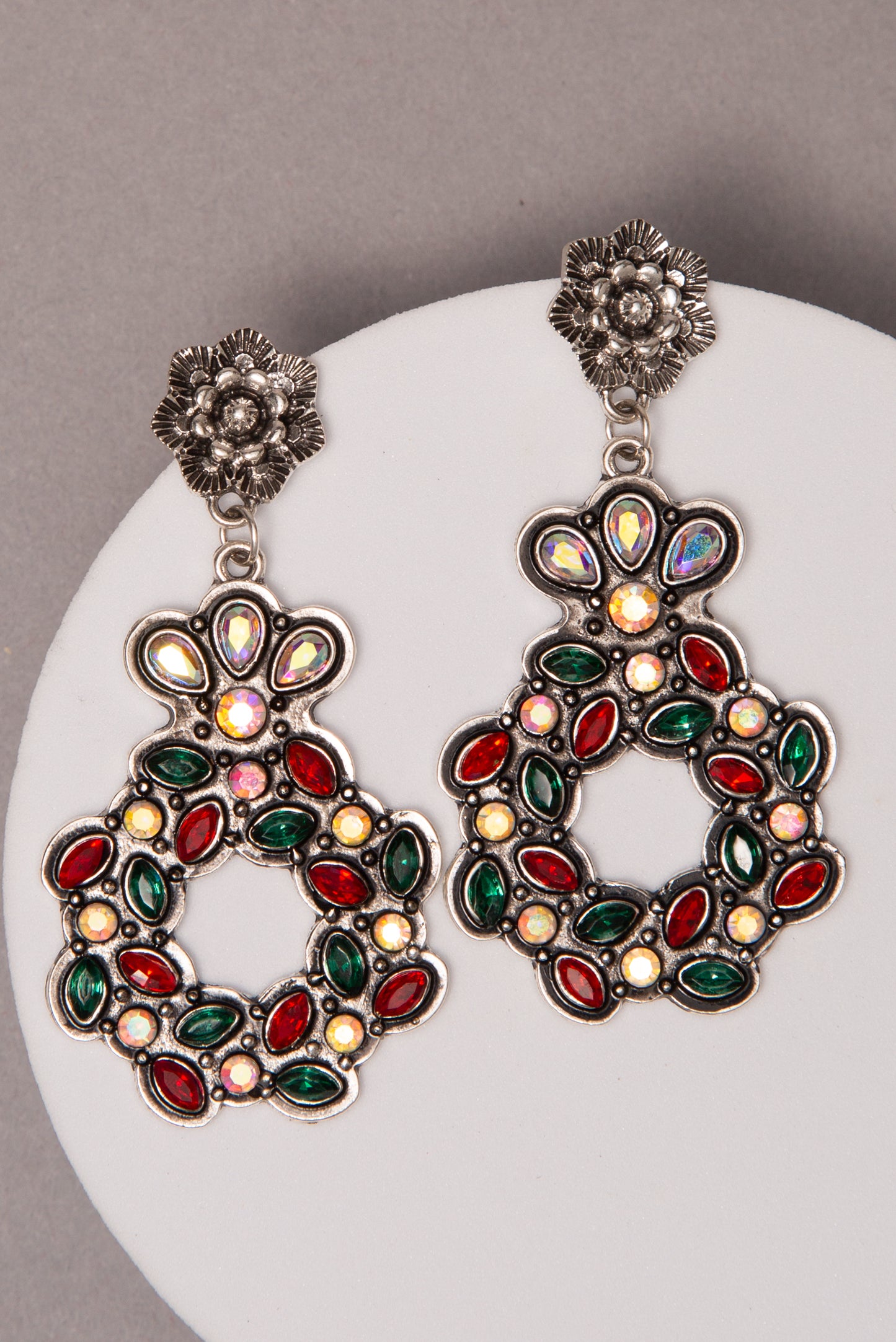 Alyssa Western Christmas Wreath Post Dangle Earrings