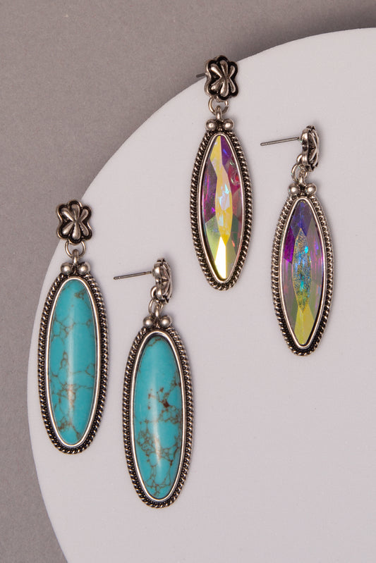 Mila Western Long Marquise-Cut Turquoise or Crystal Earrings