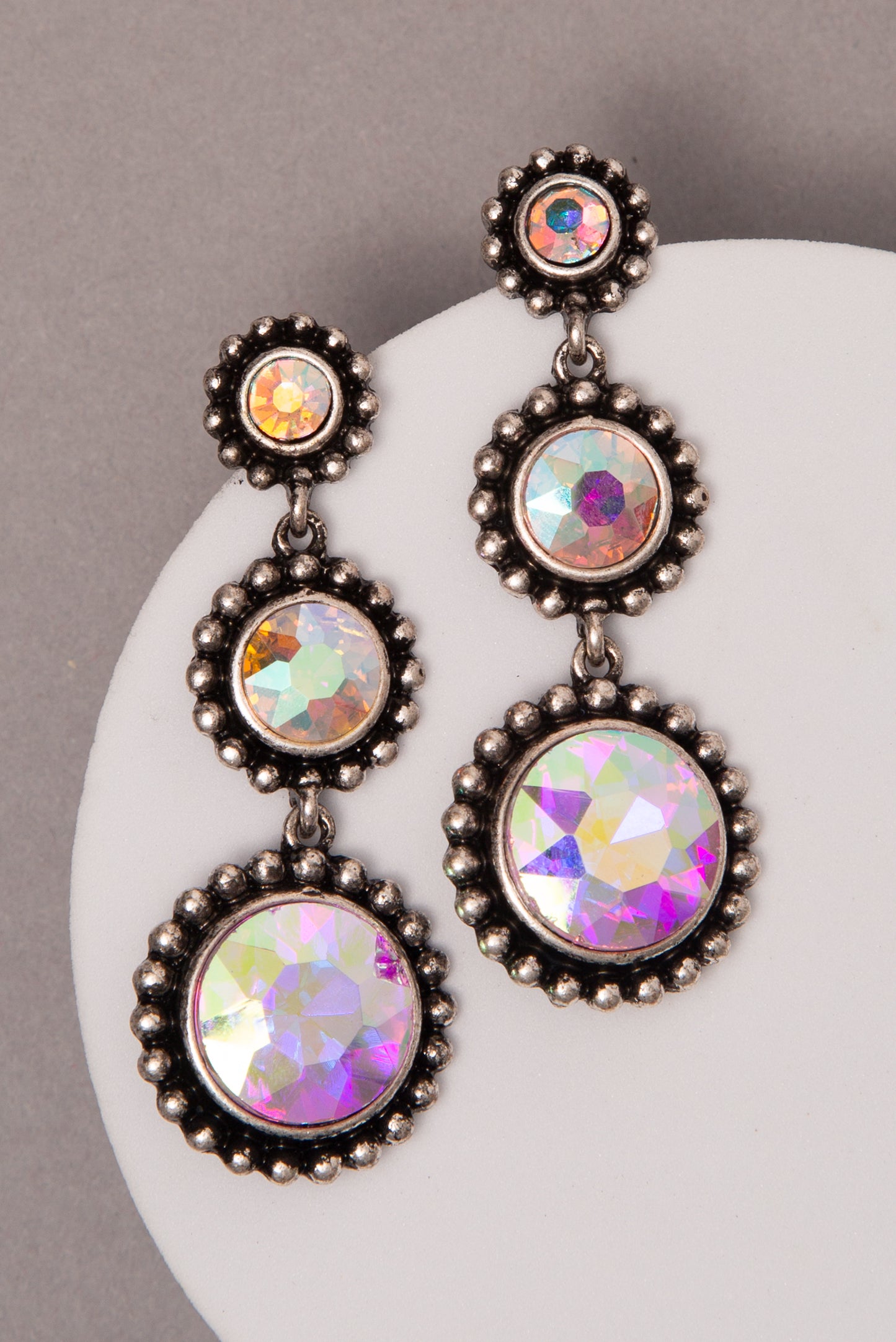Lucy Western Multi-Tiered Round Crystal Post Dangle Earrings
