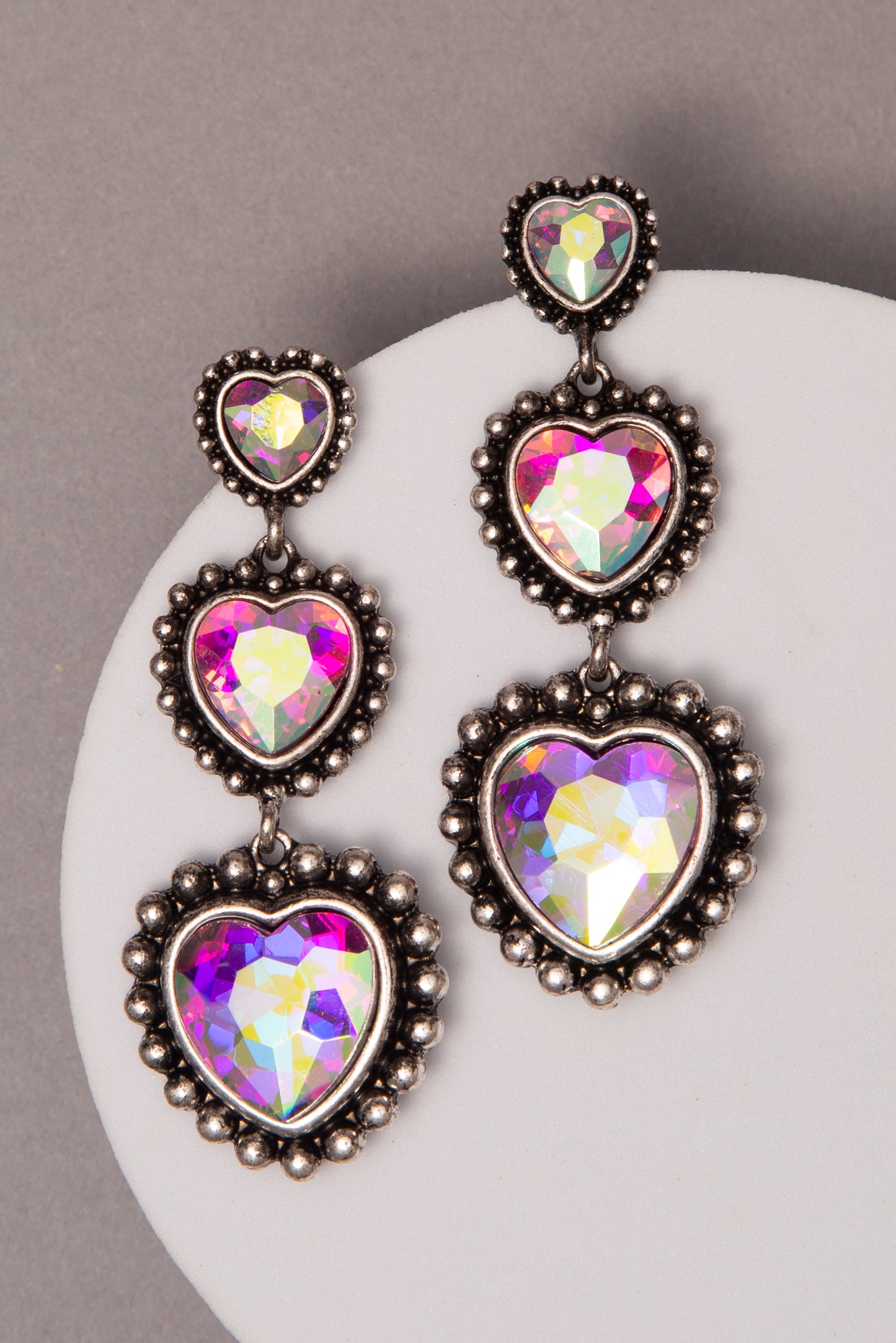 Zoe Western Multi-Tiered Crystal Heart Post Dangle Earrings