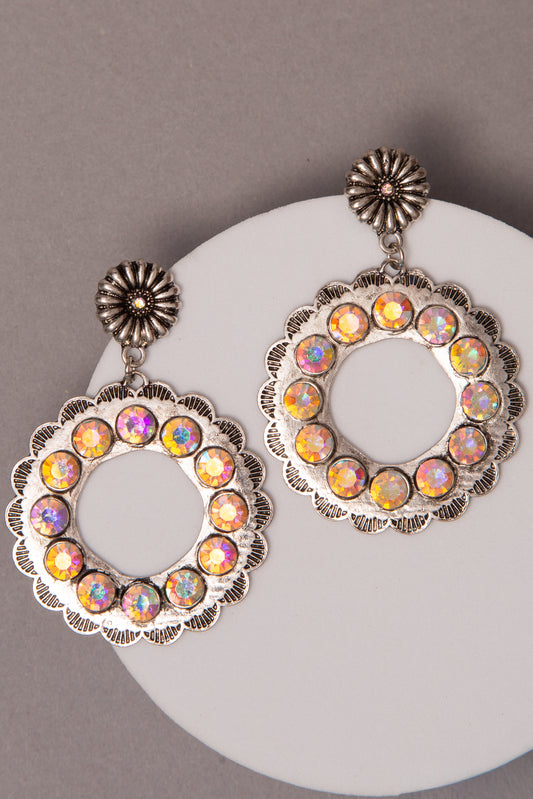 Scarlett Western Crystal Hoop Dangle Earrings with Blossom Accent