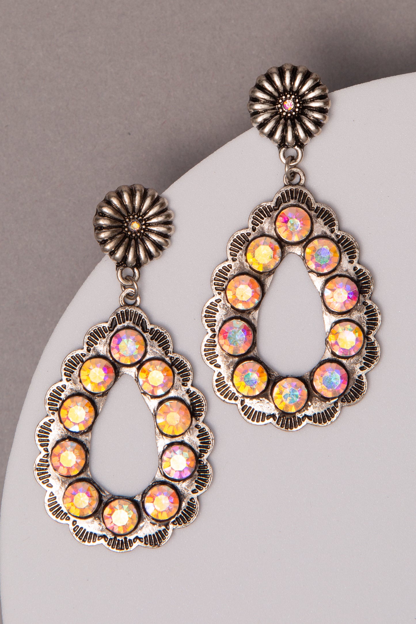 Penelope Western Crystal Teardrop Hoop Post Earrings