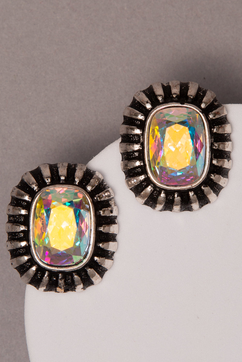 Stella Western Oval Crystal Post Earrings with Beaded Edges
