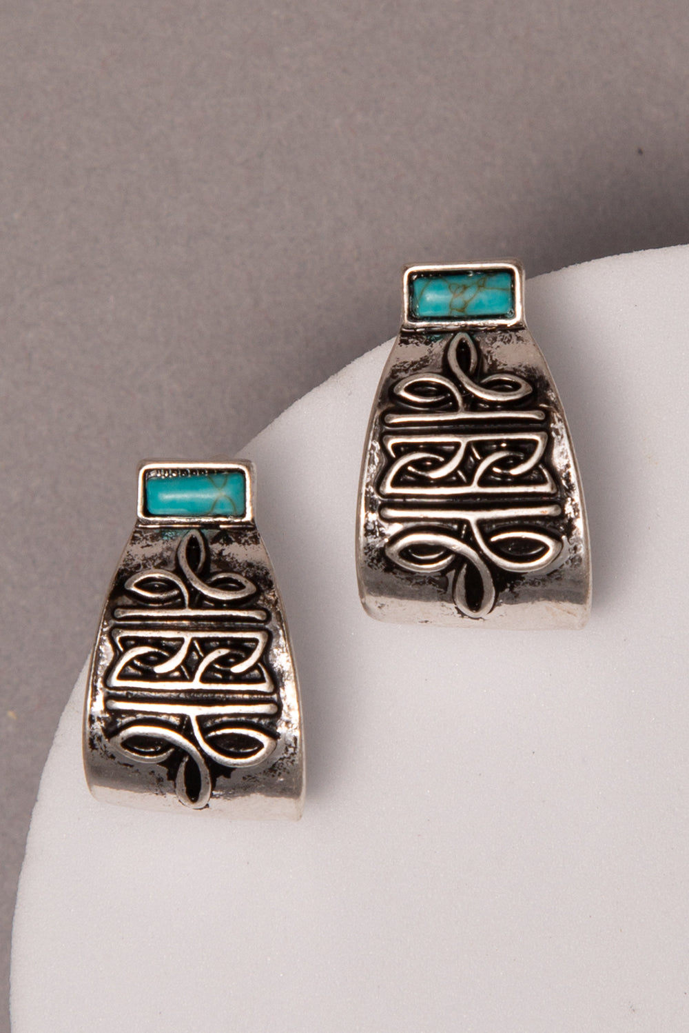 Leah Western Boot Stitch Hoop Post Earrings with Turquoise Accent