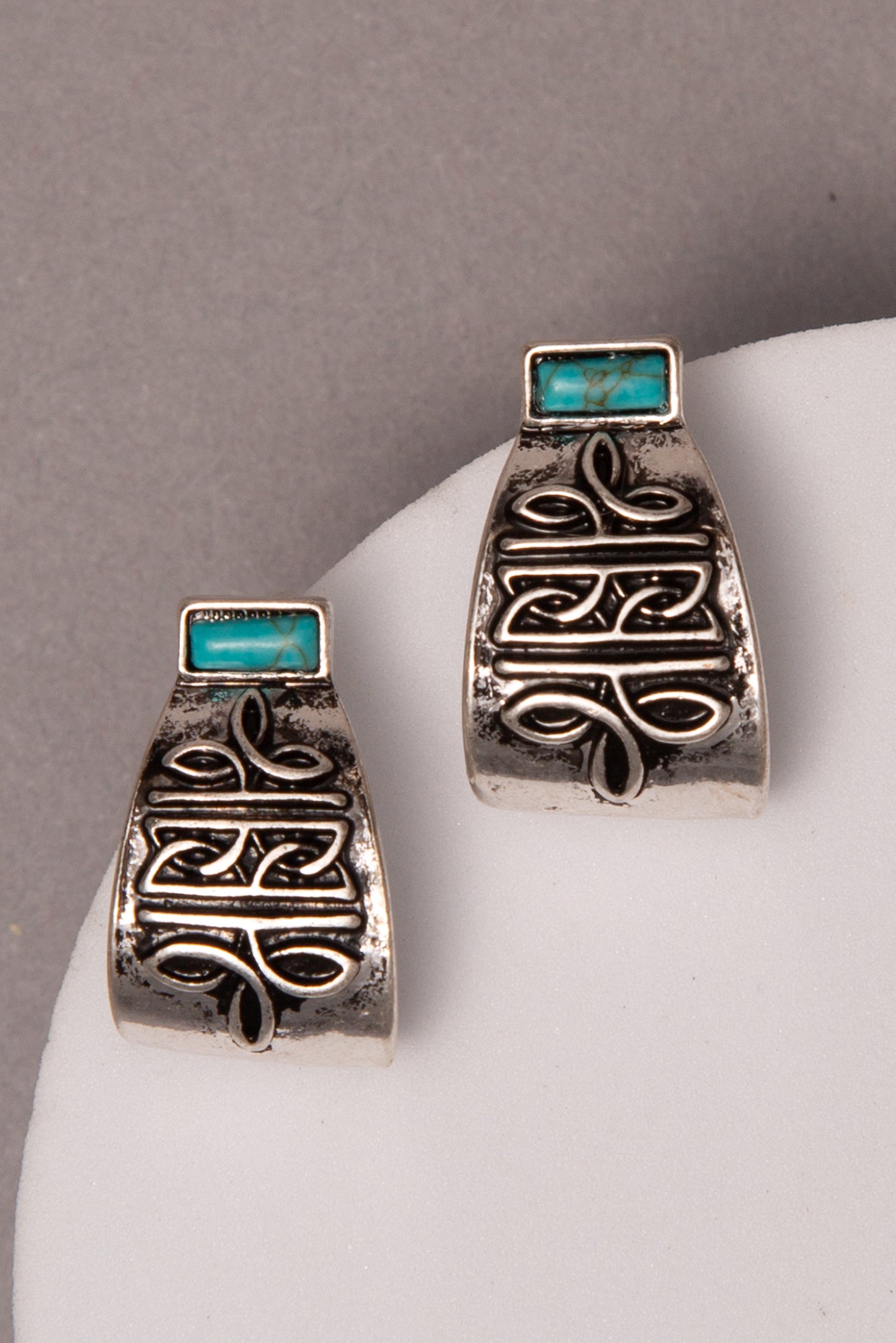 Leah Western Boot Stitch Hoop Post Earrings with Turquoise Accent