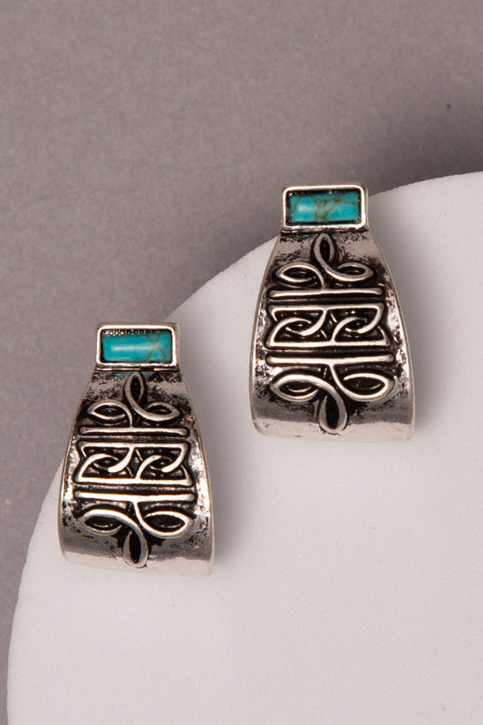Leah Western Boot Stitch Hoop Post Earrings with Turquoise Accent
