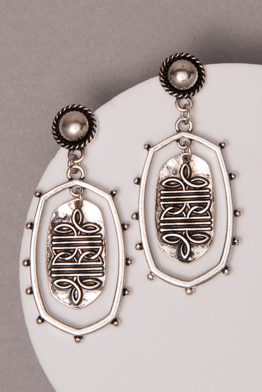 Ashley Western Boot Stitch Oval Dangle Earrings