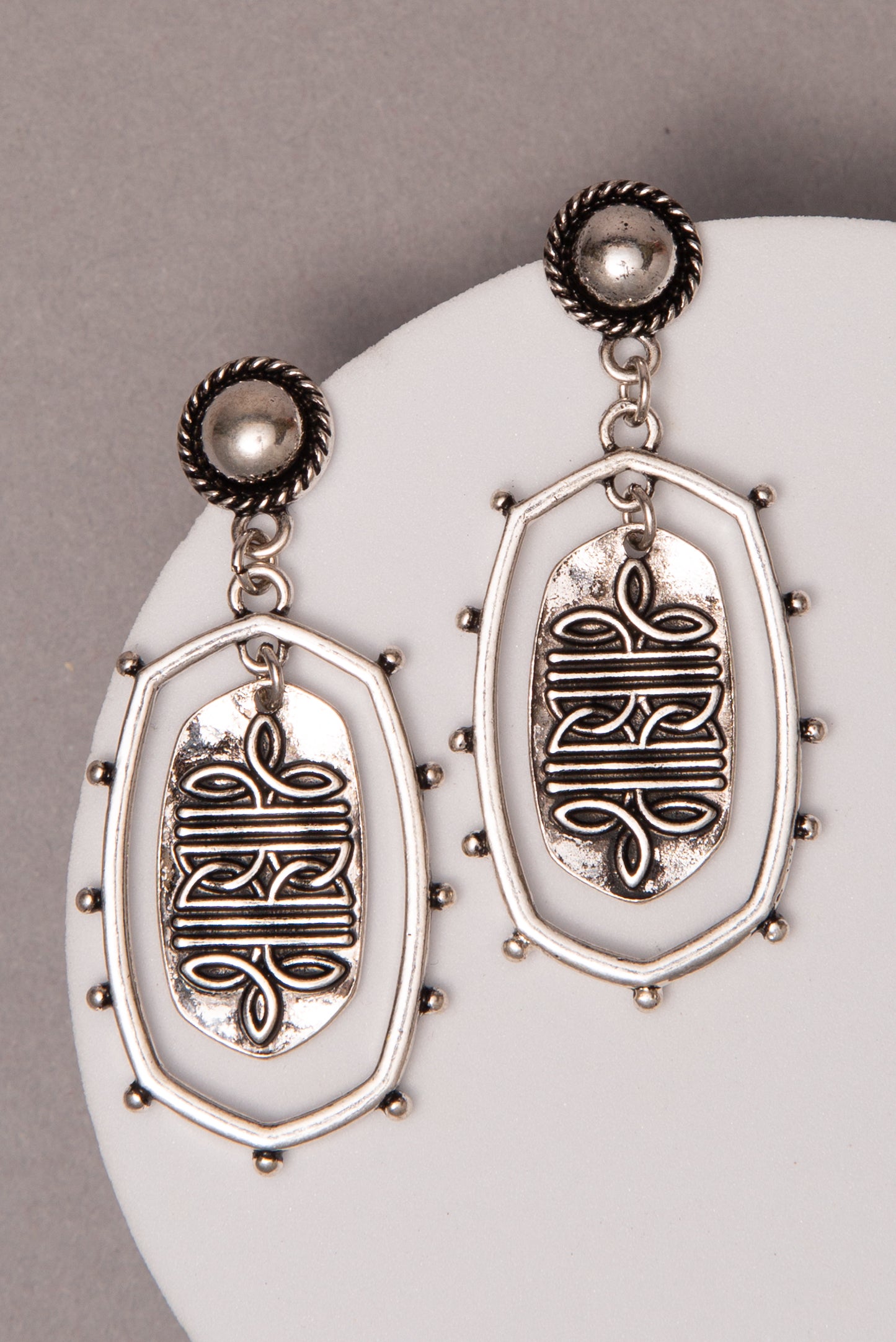 Ashley Western Boot Stitch Oval Dangle Earrings