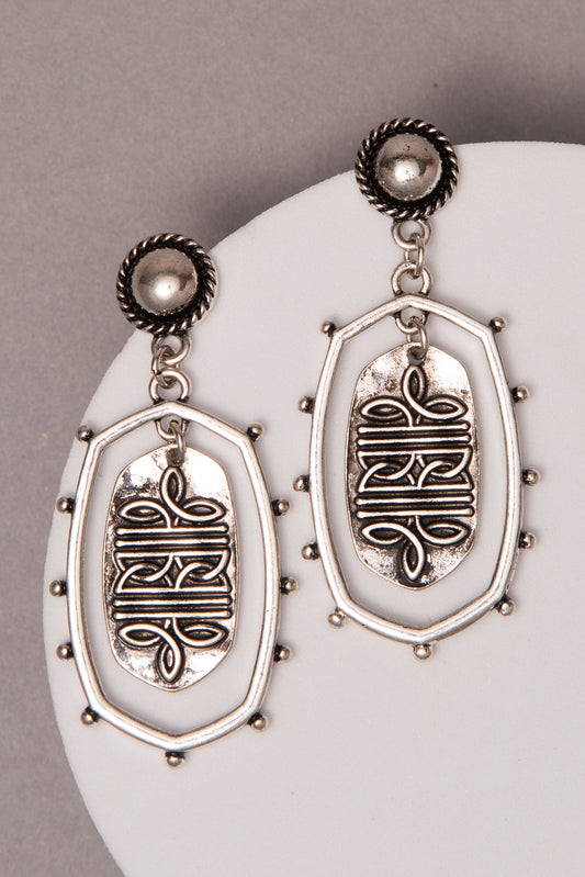 Ashley Western Boot Stitch Oval Dangle Earrings