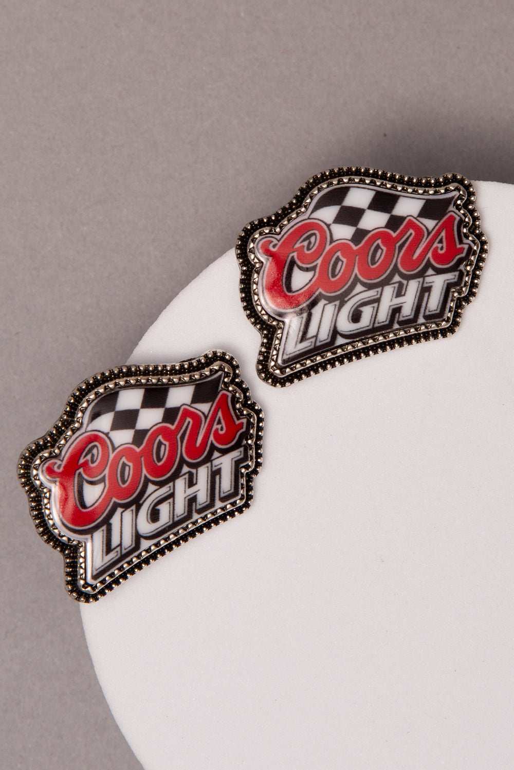 Alana Western Beer Logo Stud Earrings with Checker Flag