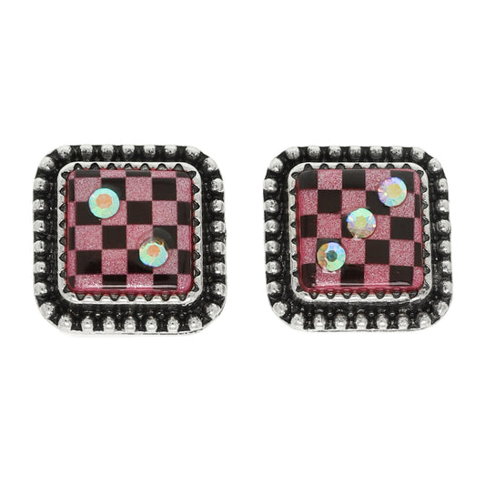 Katherine Western Design Stud Earrings with Crystal Accents | Fuchsia