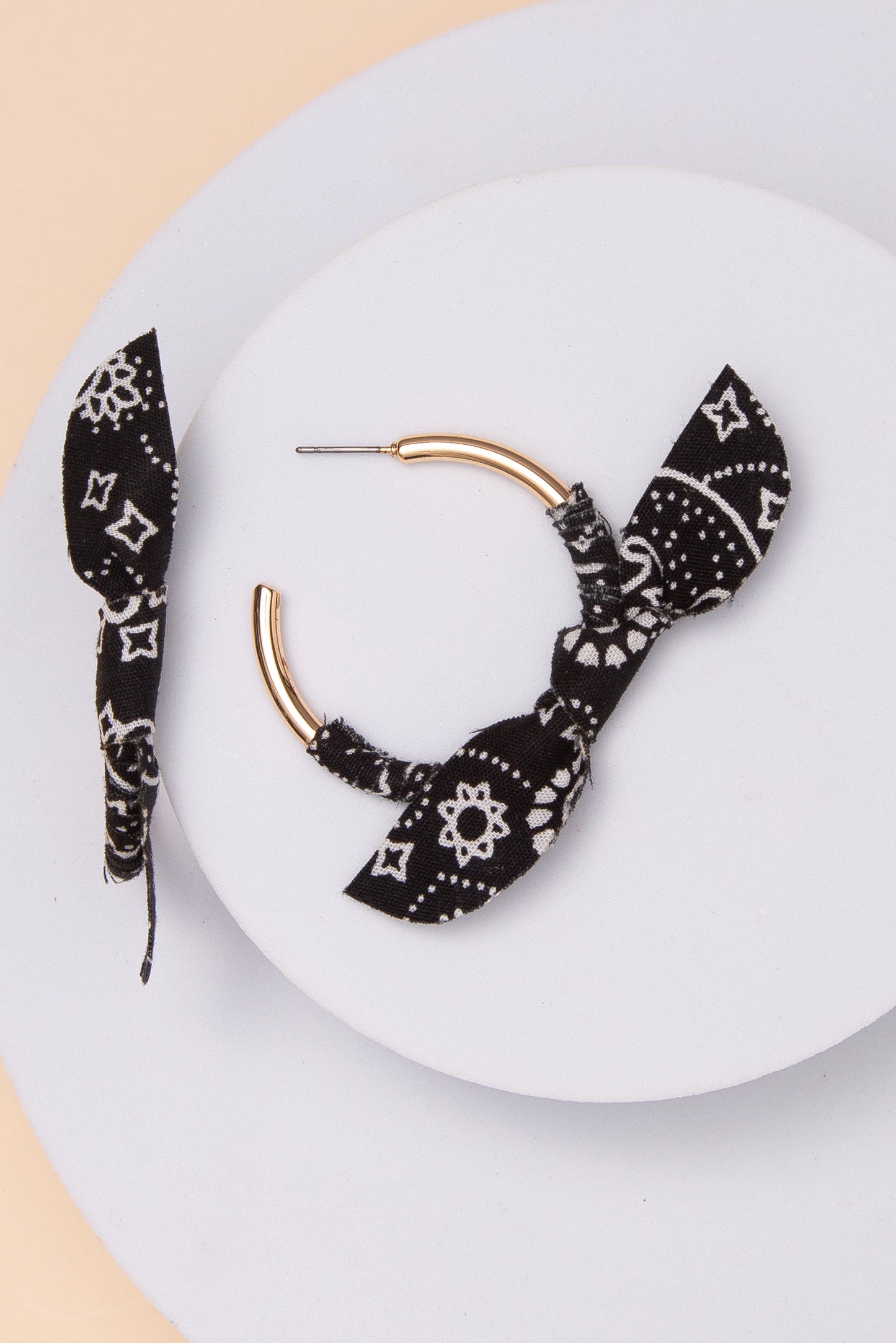 Caroline Bandana Metal Hoop Earrings | Black