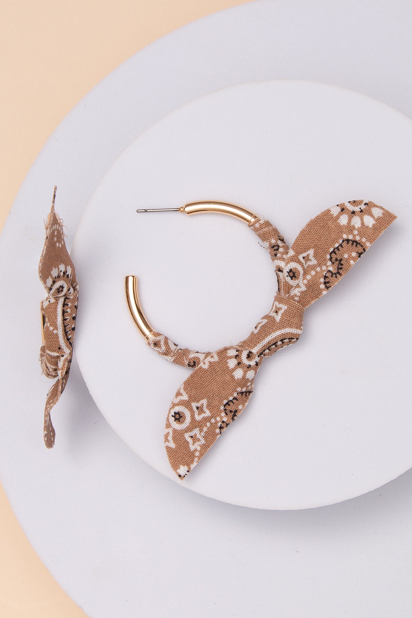 Caroline Bandana Metal Hoop Earrings | Brown