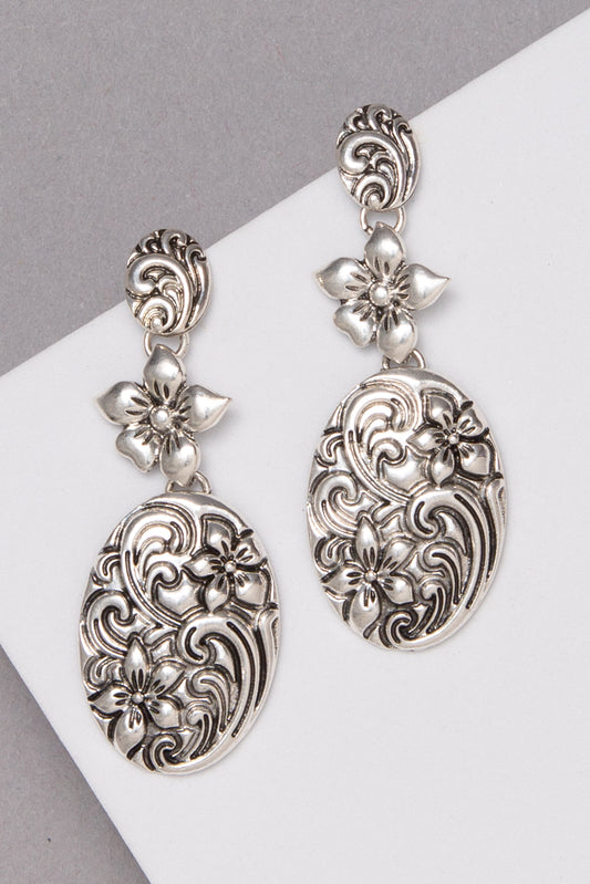 Evelyn Western Oval Etched Earring