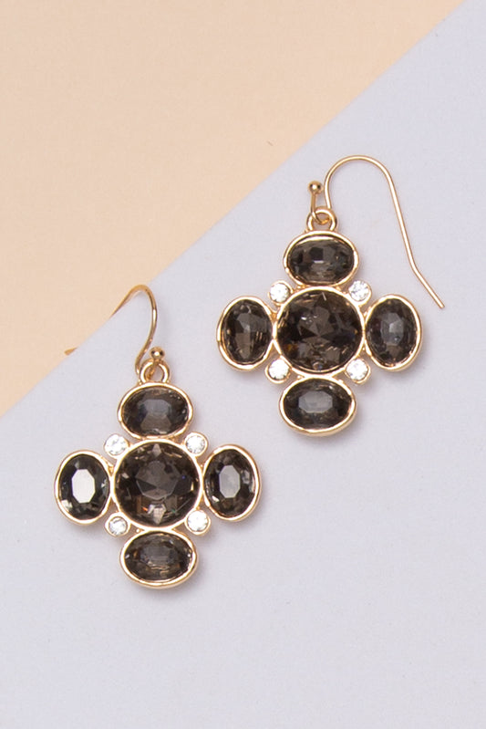 Khloe Faceted Stone Cluster Drop Earrings with Multi Stone Accents | Grey