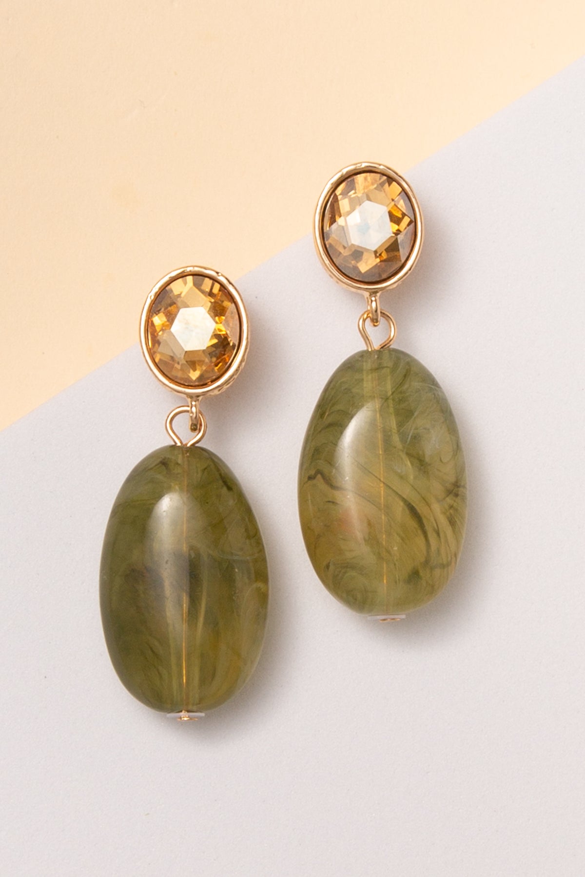 Jazmine Oval Crystal and Stone Post Earrings | Green